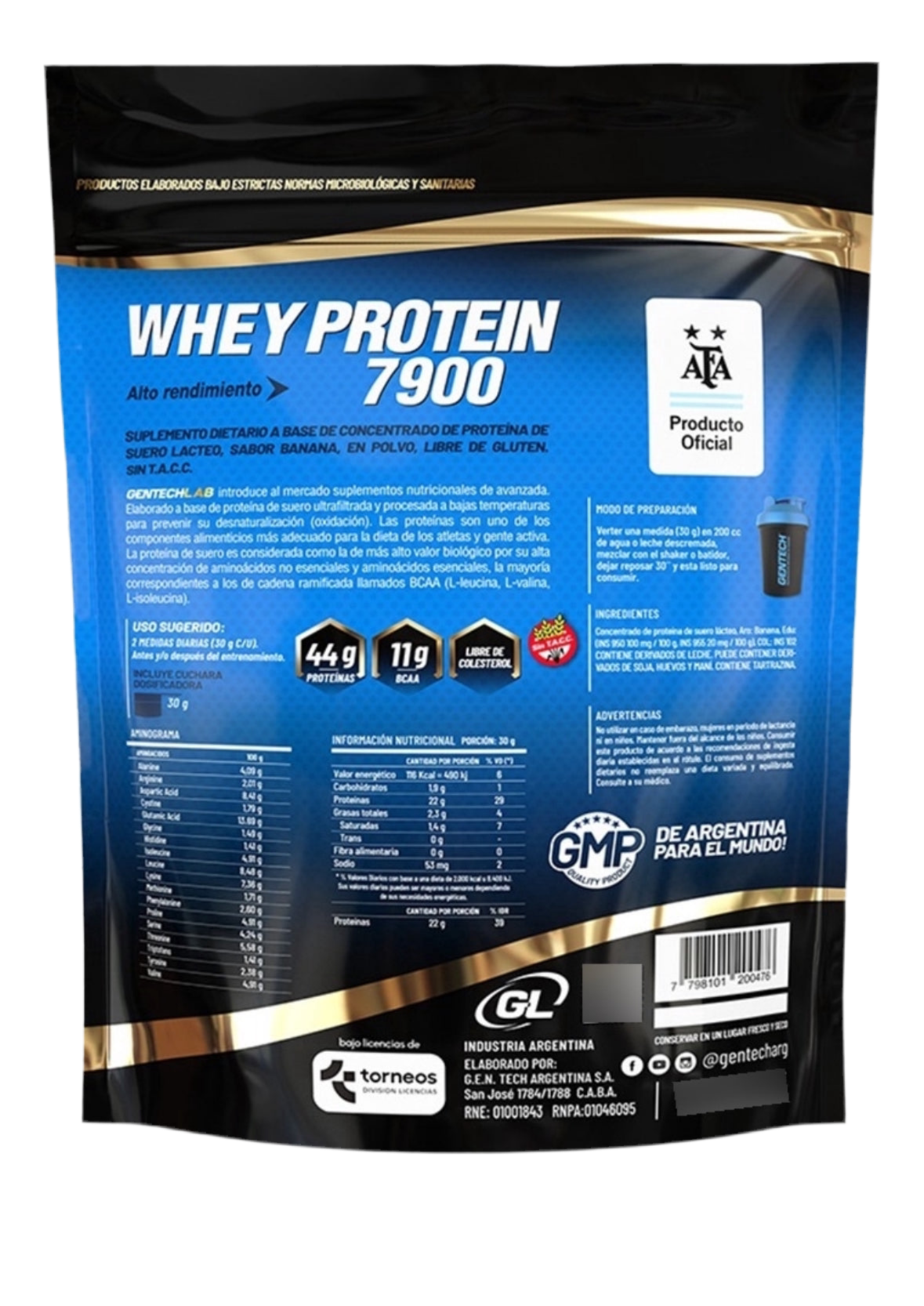 Gentech Whey Protein - Suplemento En Polvo 7900 - Sabor Vainilla De 1000g - Movediza Fitness